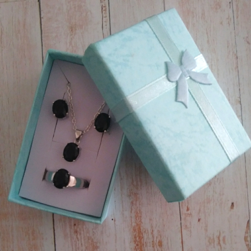 Oval Black Onyx 925 Sterling Silver Jewlery Set